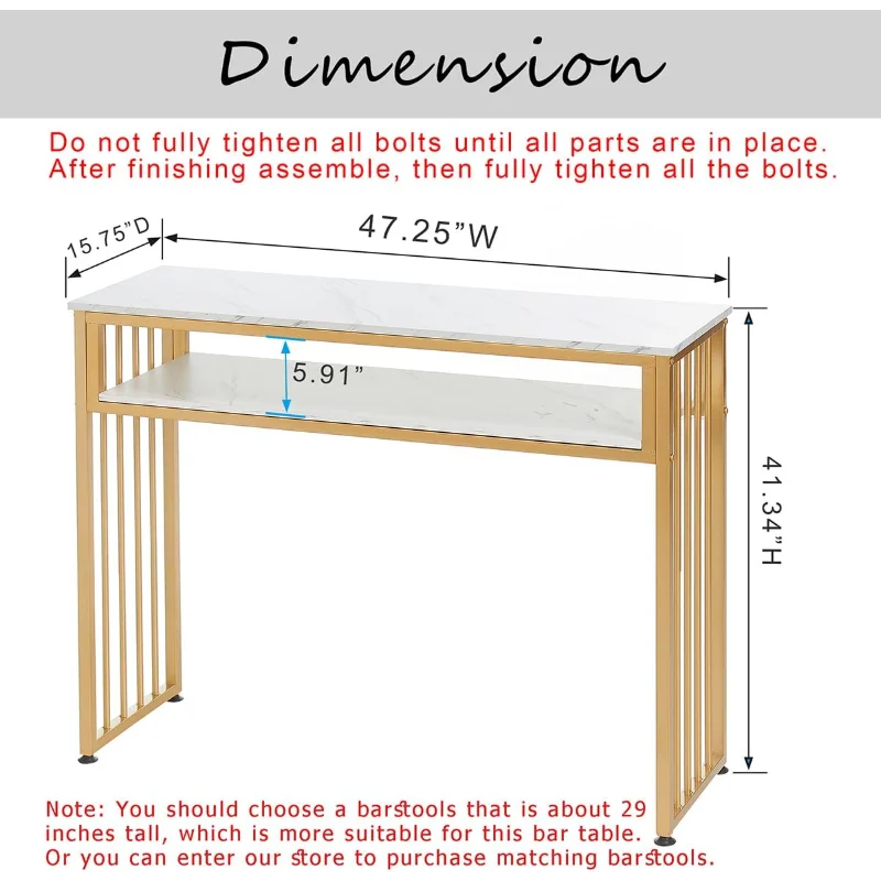 GOLASON Bar Table Gold Bar Table, High Top Pub Tables for Kitchen, Modern Dinning Table