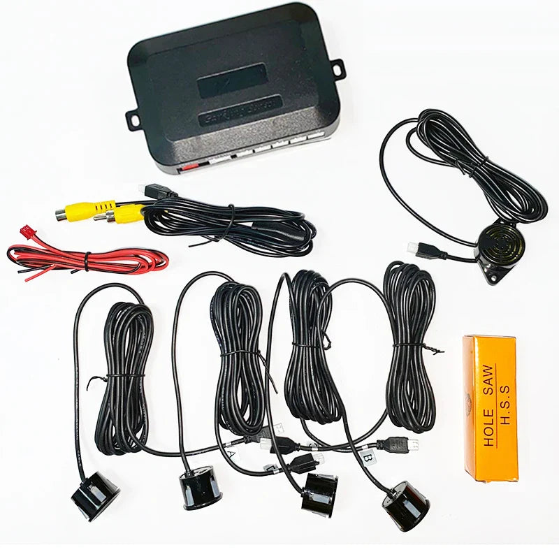 DC12V Video Parking 4 Sensors Car Reverse Backup Rear Buzzer Radar Monitor System, Support Display Image and Sound Alert