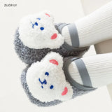 Cartoon Bear Baby Shoes Winter Thick Warm Newborn Shoes Non-slip Soled Soft Plush Toddler Kids Boy Girls Infant First Walkers