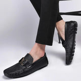 100% Genuine Leather Shoes Crocodile Pattern Men's Loafers Flats Office Moccasins Driving Wedding Business Buckle Strap Slip on