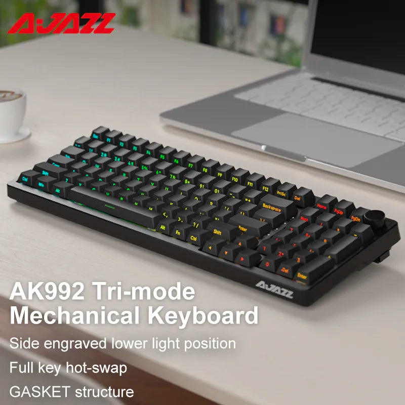 AJAZZ AK992 Mechanical Keyboard Bluetooth 2.4G Wireless RGB 100 Keys Hot Swap Ergonomic USB Keyboards For pro Gamer Laptop PC