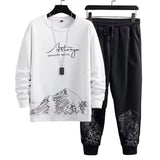 Pockets Jogging Suit Men's Mountain Print Casual Tracksuit Set with O-neck Sweatshirt Jogger Pants for Autumn Winter Men