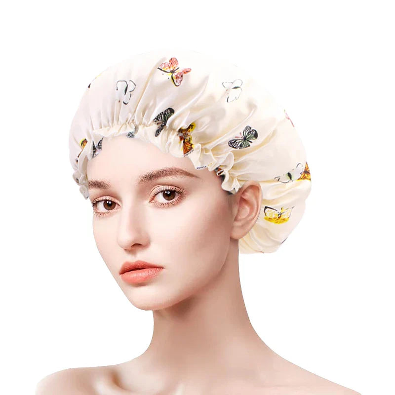 Women Satin Bonnets Printed Floral Edge Nightcap Fashion Imitated Silk Fabric Home Cap Lady Elastic Hair Care Beauty Makeup Hat