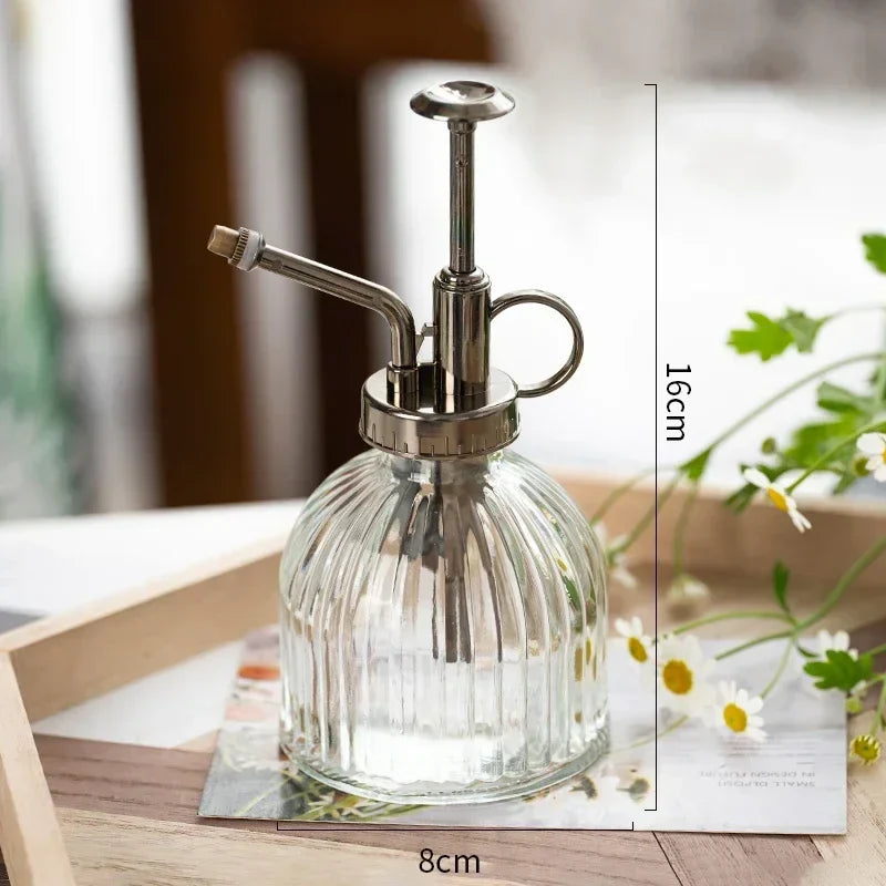 New Embossed  Glass  Air Pressure Gardening Special Retro Small Can Disinfection Watering Bottle Household Glass Spray Bottle