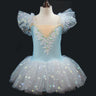 2023 New Ballerina Fairy Prom Party Costume Kids Blue Sequined Flower Dress Girls Dance Wear Gymnastic Ballet Leotard Tutu Dress