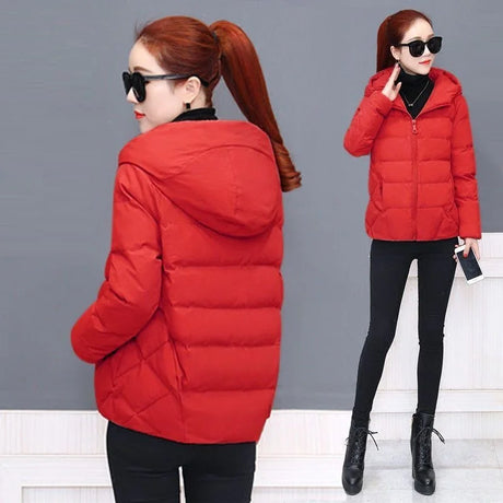 Autumn Winter Loose Jacket Hooded Short Coat Women Overcoat Solid Cotton-padded Clothes Female Parka Outerwear