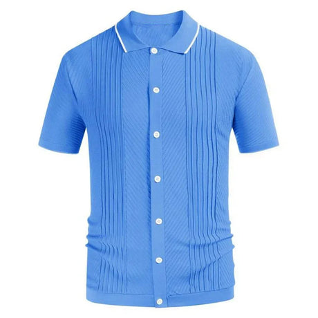 2024 Men's Summer Short Sleeve Polo Shirts Knitted Lapel Cardigan Top Stripe Stitching Men Polo Tee Shirt Fashion Camisa Hombre