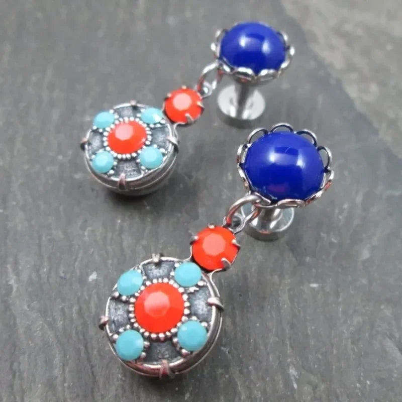 Bohemian Water Drop Blue Stone Earrings for Women Tibetan Jewelry Fashion Cubic Zircon Dangle Earrings Accessories