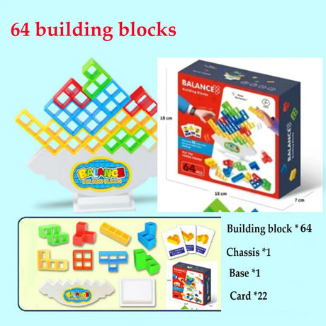 48-64Pcs Tetra Tower Game Stacking Blocks Stack Building Blocks Balance Puzzle Board Assembly Bricks Educational Toys for Kids