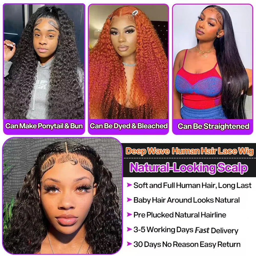 12A Brazilian Deep Wave Human Hair Weave Extensions 3/4 Bundles with 13X4 Lace Frontal Deep Wave Bundles With Lace Frontal