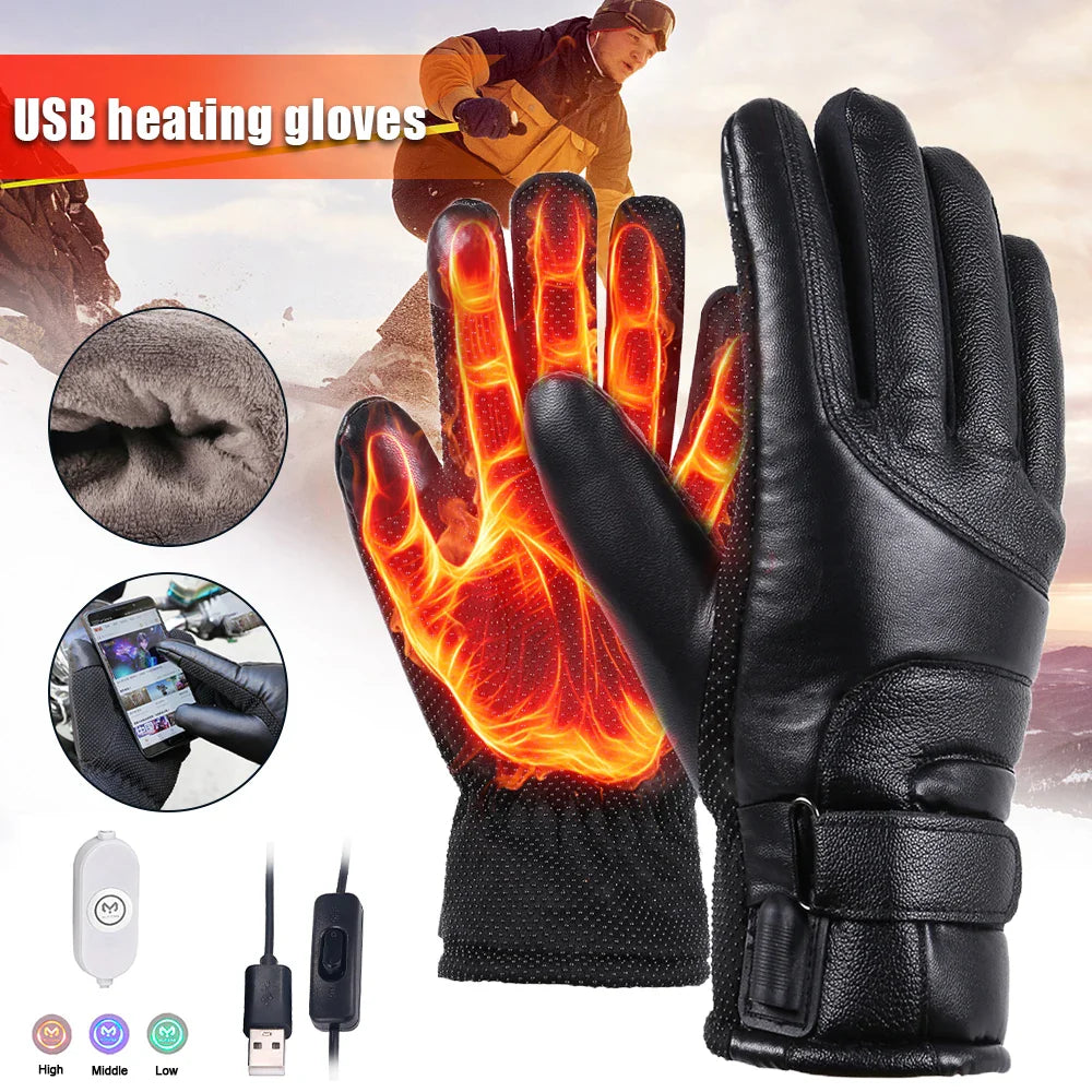 Moto Gloves Motorcycle Electric Heated Gloves Windproof Cycling Skiing Warm Heating Glove USB Powered Touch Screen Heating Glove