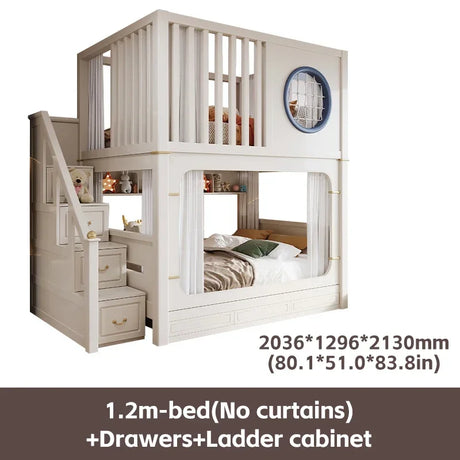 Modern High And Low Kids Bed With Ladder Cabinet Safety Fence Bunk Bed  Multifunctional Solid Wood Children Bed For Boy And Girl