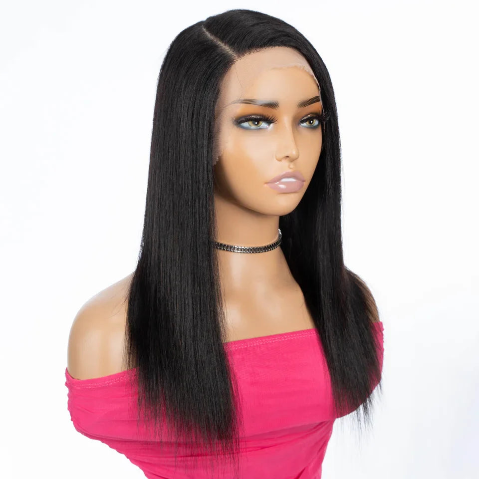 Sleek Straight Human Hair Wigs For Women Left sided 13X6X1 Lace Front Wigs Natural Black 18 Inch Remy Brazilian Hair Wigs