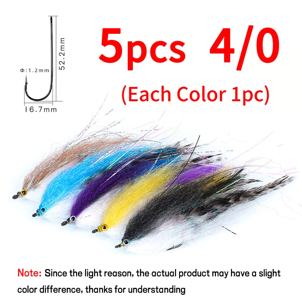 Elllv 1/0 - 4/0 Saltwater Fishing Fly EP Silky Fiber Streamers Aberdeen Fish Hook Artificial Lure Bait for Bass Pike Steelhead