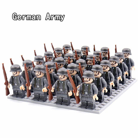 WW2 24pcs Military Army Soldier Soviet US UK German France Building Blocks Set Model Bricks Action Figures Weapon Toys Kids Gift