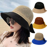 Outdoor Foldable Wide Brim Floppy Girls Straw Hat Sun Hat Beach Summer Hat UV Protect Travel Cap Lady Cap Female Bucket Hat