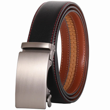 Plyesxale Brown Leather Belt Men 2024 Automatic Buckle Mens Belt For Jeans Vintage Style Mens Belts Luxury Ceinture Homme B9