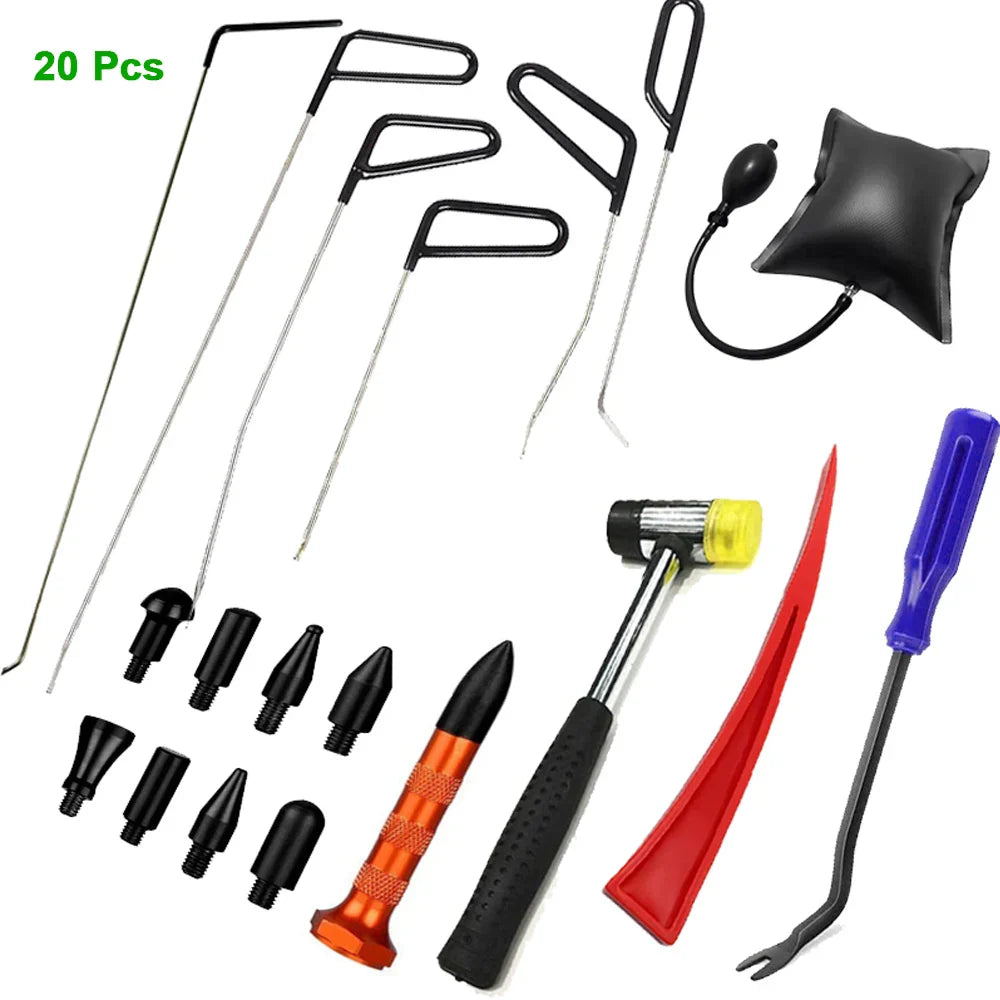 20Pcs Car Dent Repair Stainless Rods Hook Auto Body Dent Removal Dings Hail Crowbar Kit for Automotive Dent Repair Tools Kits