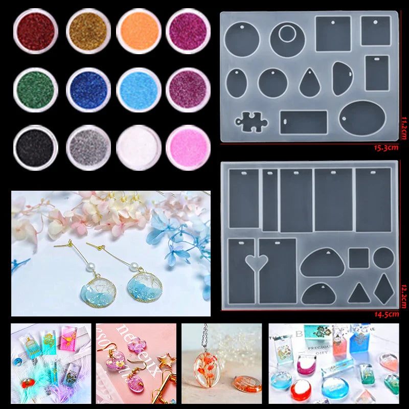 16 Styles Epoxy Casting Molds Set Silicone UV Casting Tools Kits Resin Casting Molds For Jewelry Making DIY Earring Findings