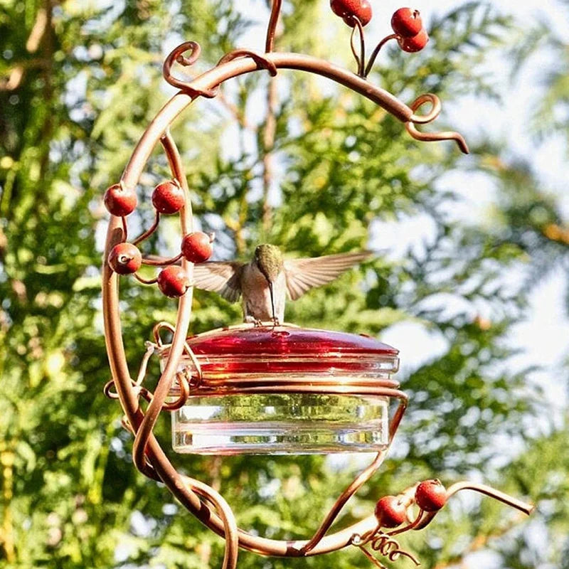 Metal Red Berries Hanging Hummingbird Feeder Detachable Bird Water Drinker For Outdoors Courtyard Patio Garden Yard Decoration