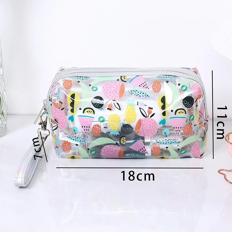 Strawberry Butterfly Fruit Print Clear Makeup Bag Fashion Transparent Travel Fashion Wash Storage Bags Women PVC Cosmetic Bag