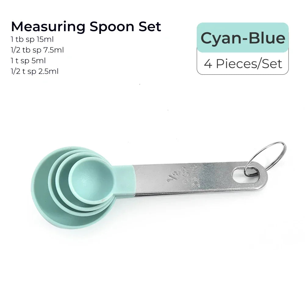 4pcs Baking Tools Kitchen Measuring Spoon Set Stainless Steel Handle Measuring Cup With Scale Measuring Spoon Kitchen Gadgets