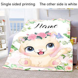 Custom Name Blanket Kawaii Baby Girl Boy Kids Personalized Blankets Cartoon Animal Cute Soft Flannel Throw Blanket Birthday Gift