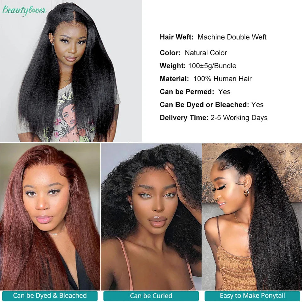 28 30 Inch Kinky Straight Human Hair Bundles Remy Yaki Straight Hair 1/3/4 Bundles Natural Hair Weave 100% Human Hair Extensions