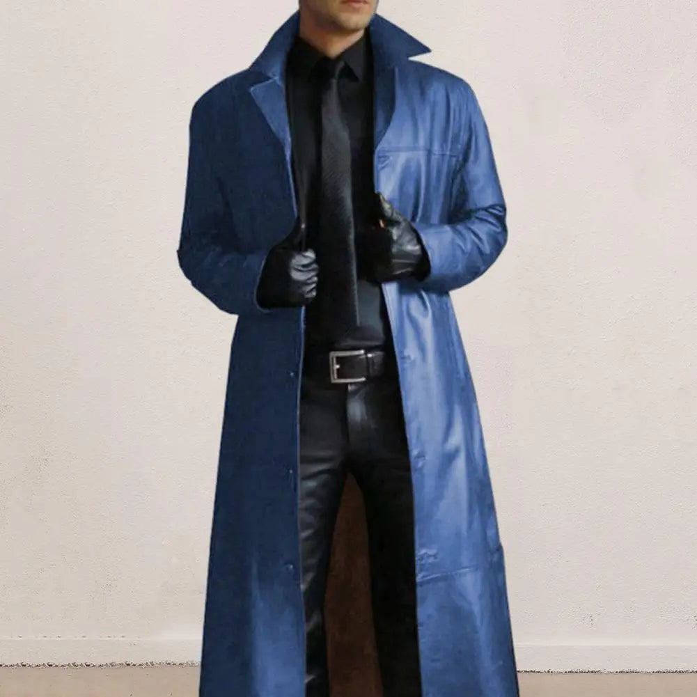 2023 New Men Lapel Goth Punk Black Long Coat Winter Leather Long Jacket Goth Coat Dark Knight Cool Cape Coat Trench Coat