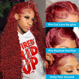 Cosdelu 13x4 Deep Curly Lace Frontal Wig 99J Burgundy 13x6 Lace Front Wigs Red Colored HD Deep Wave Human Hair Wigs For Women