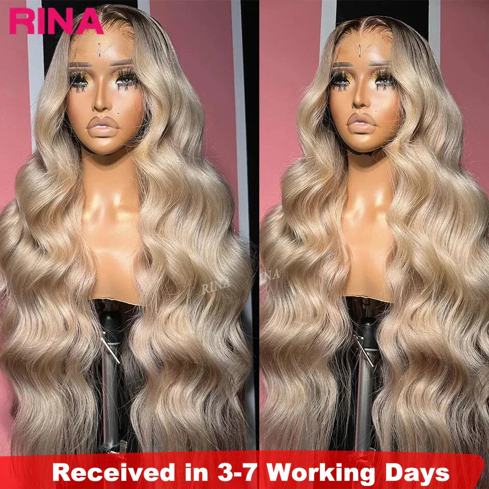 13x6 Ombre Blonde With Root Glueless Colored Lace Front Wigs For Women Human Hair Body Wave Ombre Ash Blonde Lace Frontal Wig