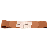 New Women Elastic Waist Closure Wide Belt Gold Square Buckle Dress Decorative Belt Female Self - Cultivation Elastic Band Girdle