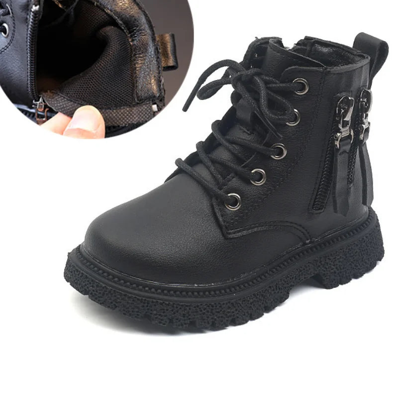 Rubber Boots for Children Boys Tide Boots Autumn Winter Warm Cotton Ankle Boots for Kindergarten Girls Kids Boots Double Zip New