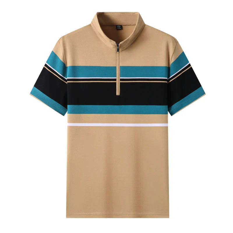 Top Grade Yarn-dyed Process Cotton Zipper New Summer Brand Striped Polo Shirt Short Sleeve Casual Tops Fashions Clothes Men