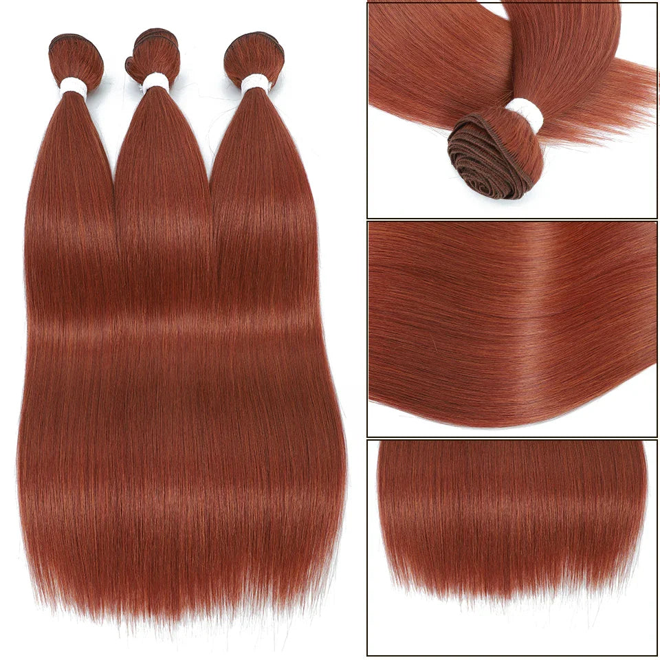 Straight Hair Bundles Extensions Smooth Ombre Hair Weaving 36Inch Super Long Synthetic Straight Hair Bundles Full to End