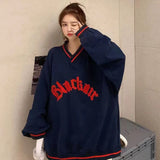 Spring and autumn sweater men round neck letter embroidery loose trend large size all-match top ins couple gothic top