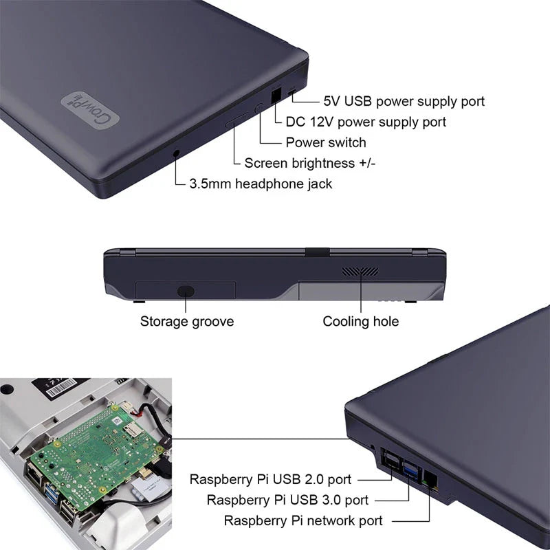 Elecrow CrowPi2 11.6 Inch 1920*1080 IPS Screen Raspberry Pi 4 LCD Display DIY Programming Learning Platform Laptop for Kid Adult