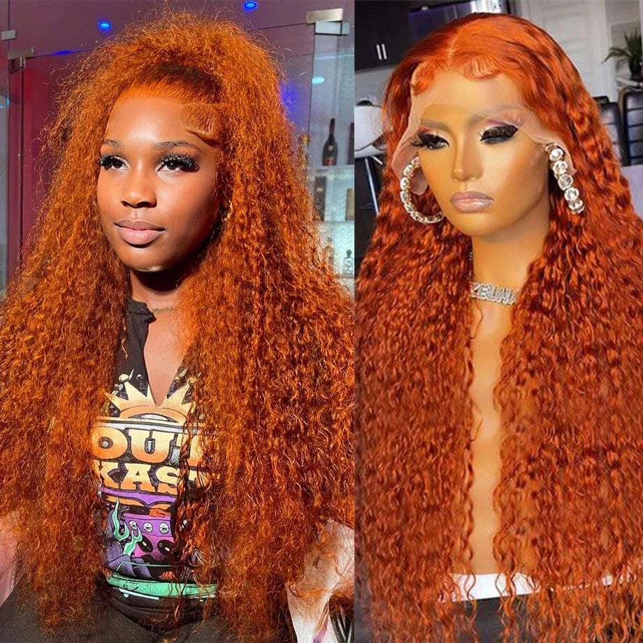 Orange Ginger Lace Front Wig Curly Human Hair Wigs For Women 30Inch Deep Wave Frontal Wig 13x4 13x6 HD Lace Front Human Hair Wig