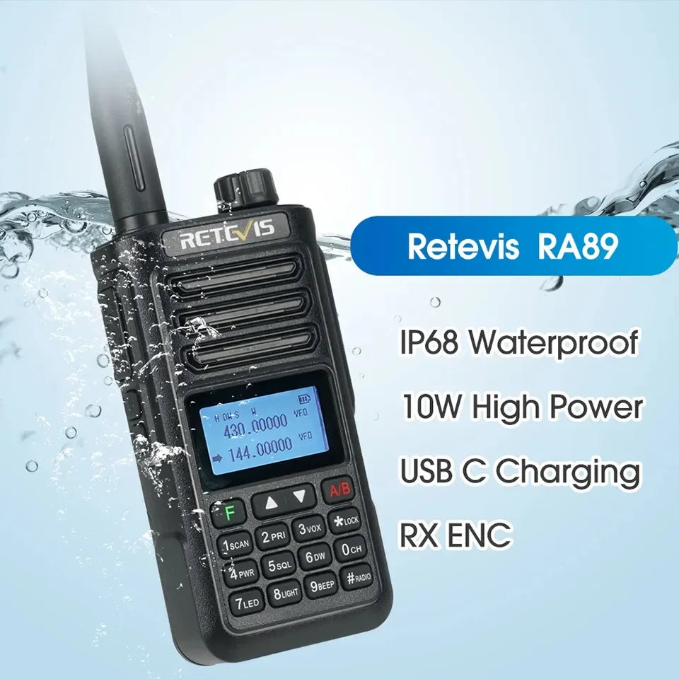 Retevis RA89 Walkie Talkie USB C Charge IP68 Waterproof 10W Long Range Two Way Radio Intelligent Noise Reduction ht Transceiver