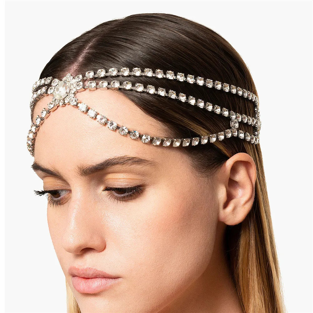 Novelly Crystal Stars Multi-layer Head Chain Wedding Hair Jewelry for Women Rhinestone Tassel Forehead Chain Headband Headpiece