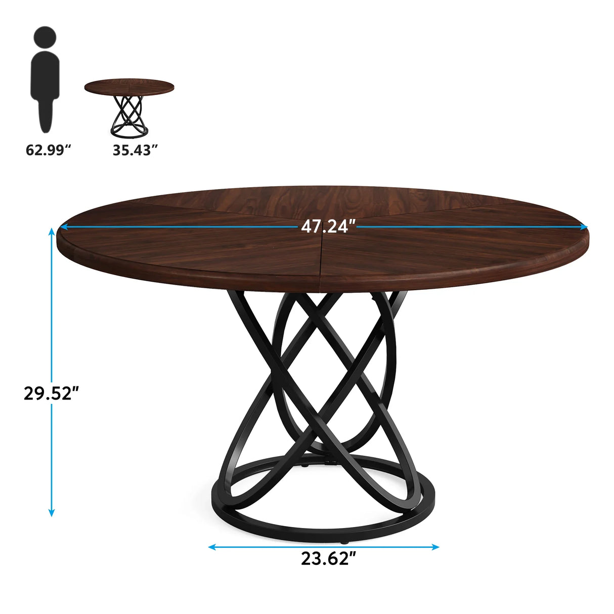 Tribesigns Round Dining Table for 4, 47 Inch Dinner Table Circle Kitchen Table with Metal Base, Wood Dining Room Table