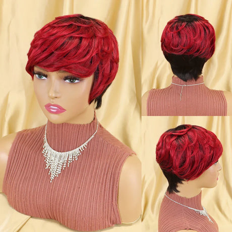 Straight Human Hair Wigs Short Bob Wig With Bangs Non Lace Front Wigs For Women Pixie Cut Wig Natural Color Full Machine Made