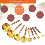 Kitchen Baking Tools Bakeware Measuring Tools & Scales Set of Eight Stainless Steel Measuring Cups and Spoons With Wooden Handle