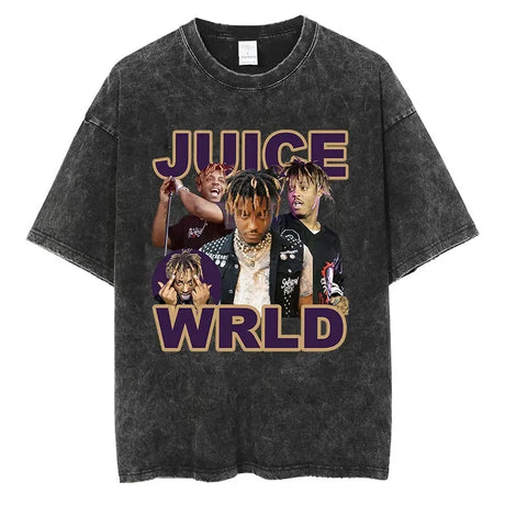 Rapper JUICE WRLD Graphic T-Shirt Men's Hip Hop Vintage Washed Short Sleeve T-shirts Gothic Fashion Oversized T Shirt Streetwear