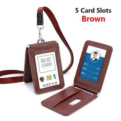 Top Grade Genuine Leather ID Badge Holder Business Cards Holders with Neck Lanyard Formal Staff Magnet Closed ID Card Name Tags