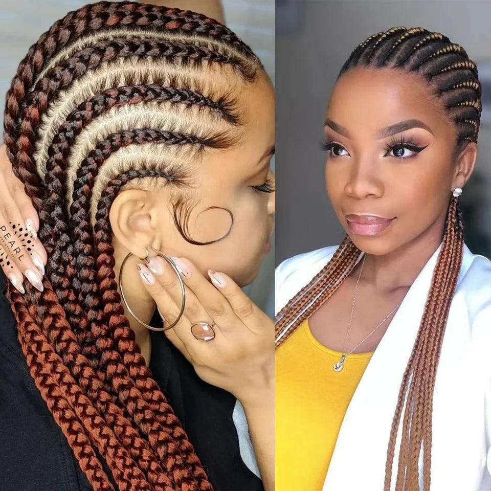 Long Synthetic 11 Braids Full Lace Wig Heat Resistant Synthetic Rough Cornrow Box Braided 360 Lace Wigs For Black Women