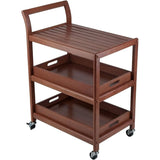 3-Shelf Wood Mobile Serving Cart With Lockable Wheels Walnut (94138) Space Saving Trolley for Kitchen Islands Push Cart Dolly