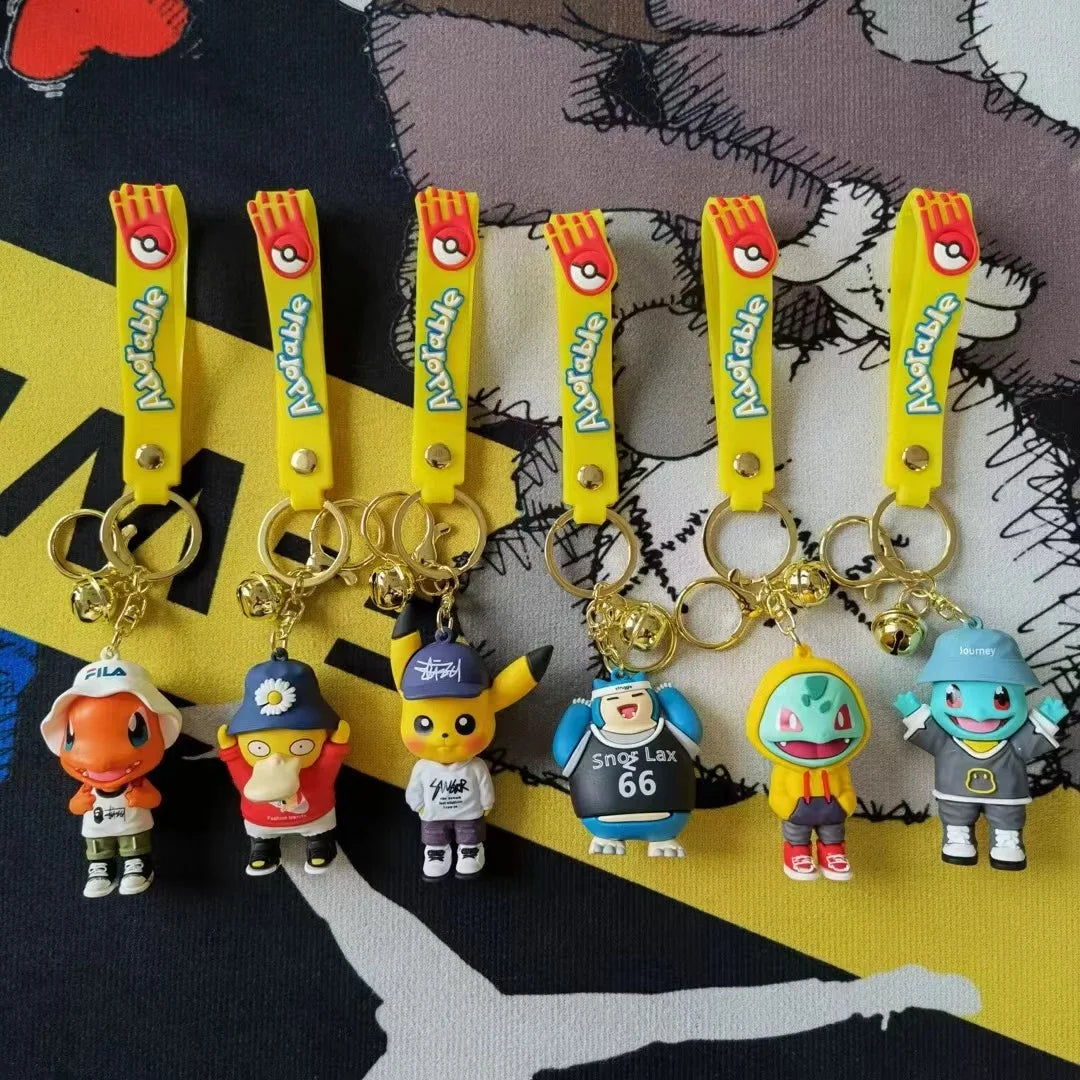 Pokemon Keychain Anime Figures Pikachu Cartoon Key Chain Charmander Psyduck Fashion Bag Keyring Pendant Accessories Toy Kid Gift