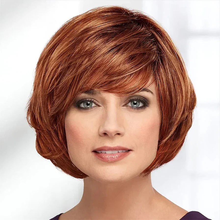 HAIRJOY Synthetic Hair  Women Short Straight Ombre Bob Wig with Bangs Blonde Silver Brown  Red