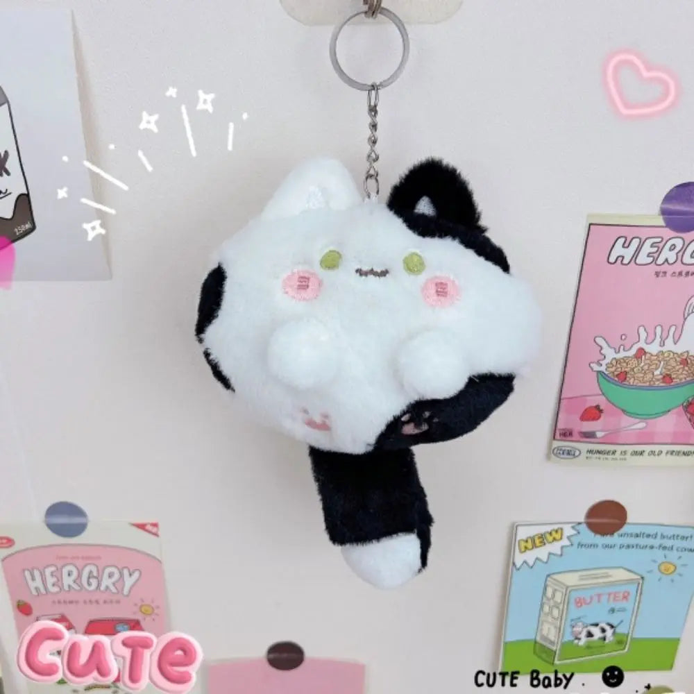 Squeak Long Tailed Cat Plush Keychain Cartoon Cute Soft Stuffed Cat Keyring Pendant 12CM Cat Soft Tail Plush Toy Home Decor